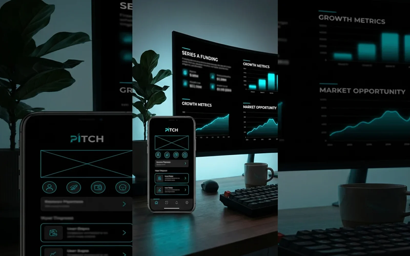 Slide produit, interface sombre plein cadre.